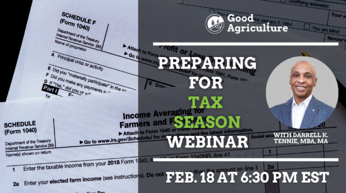Tax forms and preparing for tax season webinar ad with image of tax professional